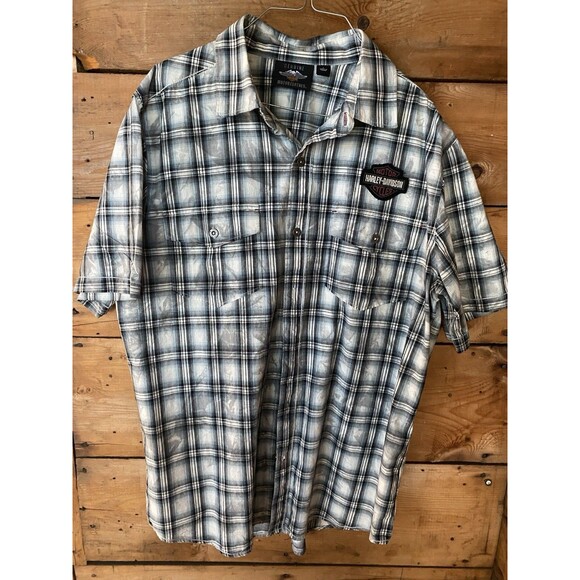 Harley Davidson Button Up Men’s L Plaid Winged Raw Edge Embroidered Logo - Picture 1 of 11